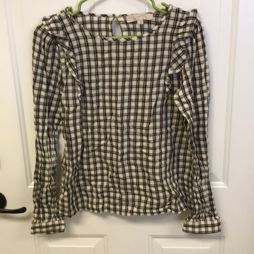 Loft checkered long sleeve blouse XS